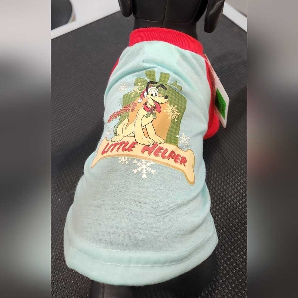 Disney Pluto Santa's Little Helper Dog Christmas Tee Shirt Red Blue - Picture 3 of 3